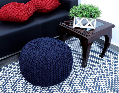 Round Pouf Ottoman Hand Knitted