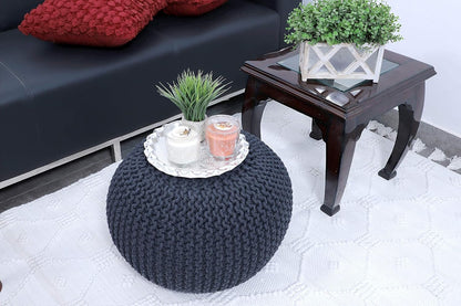 Round Pouf Ottoman Hand Knitted