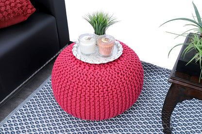 Round Pouf Ottoman Hand Knitted