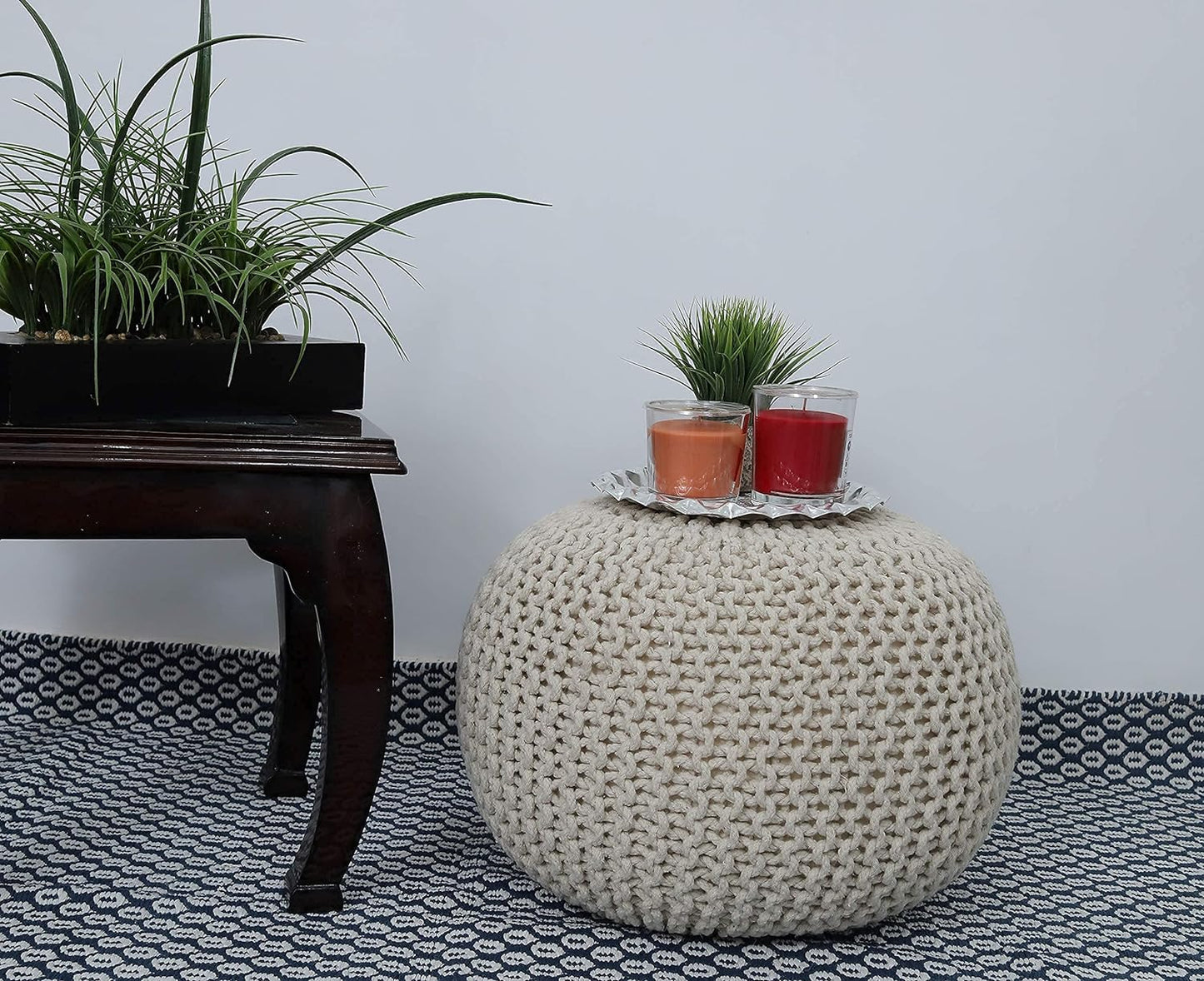 Round Pouf Ottoman Hand Knitted