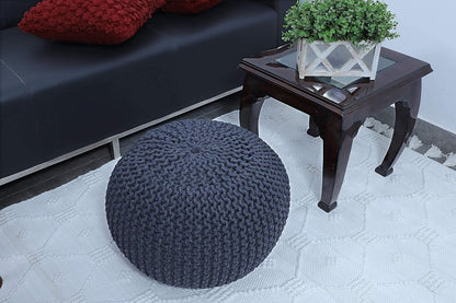 Round Pouf Ottoman Hand Knitted