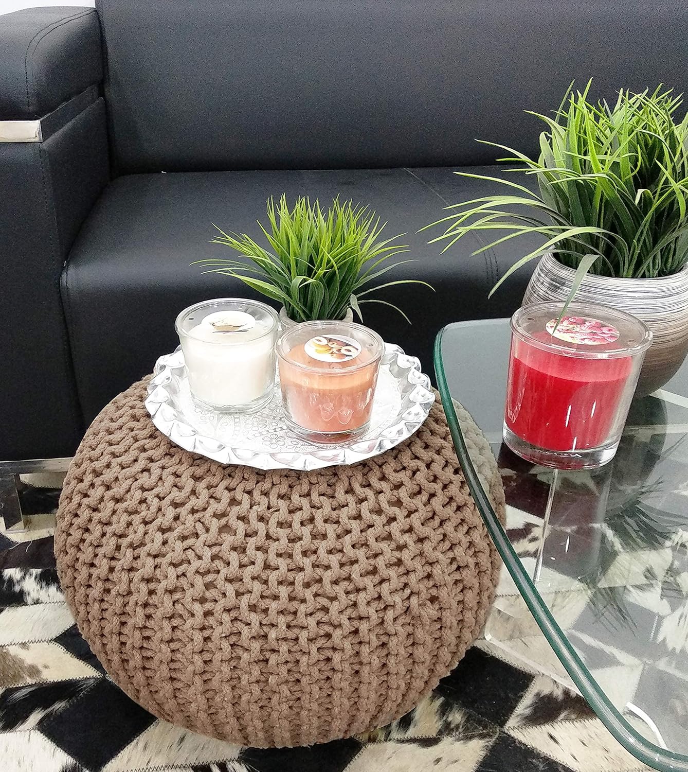 Round Pouf Ottoman Hand Knitted