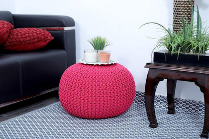 Round Pouf Ottoman Hand Knitted