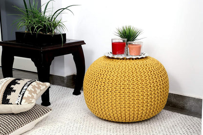 Round Pouf Ottoman Hand Knitted