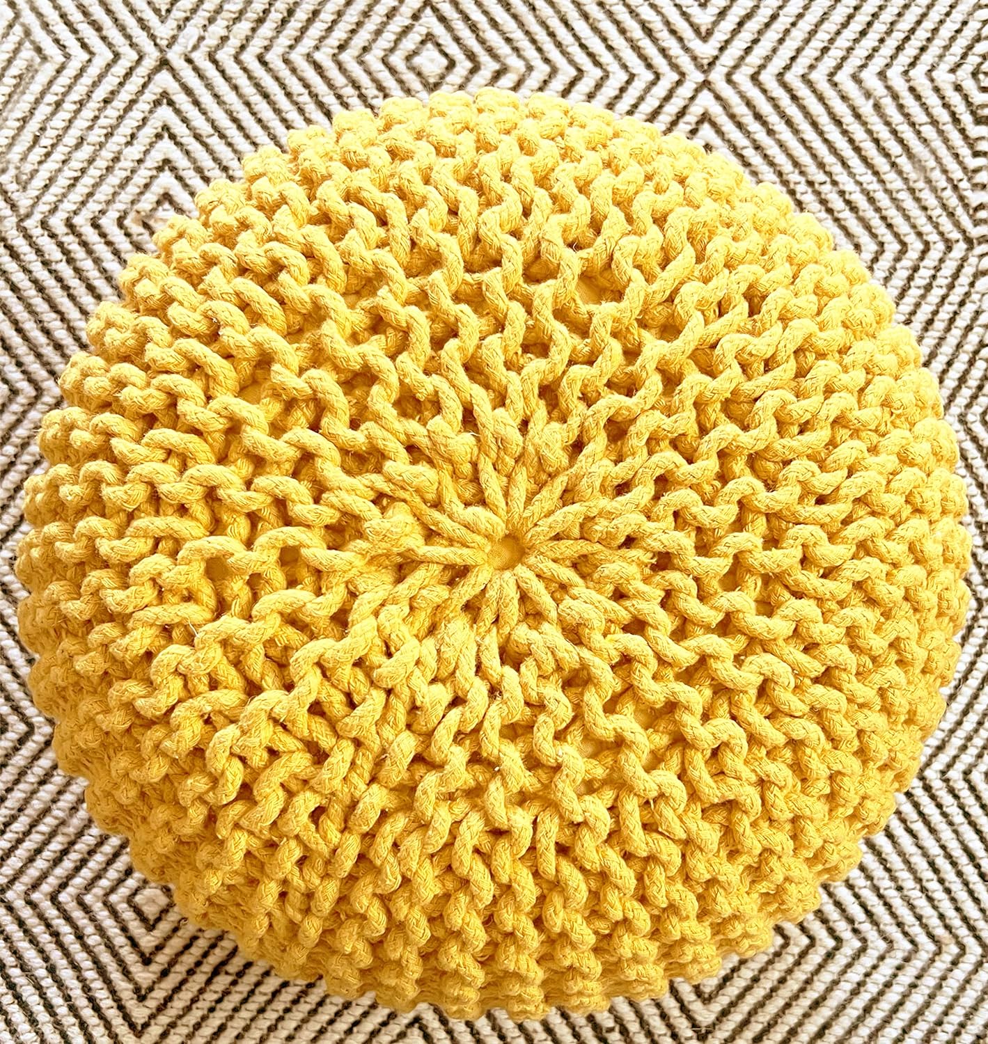 Round Pouf Ottoman Hand Knitted